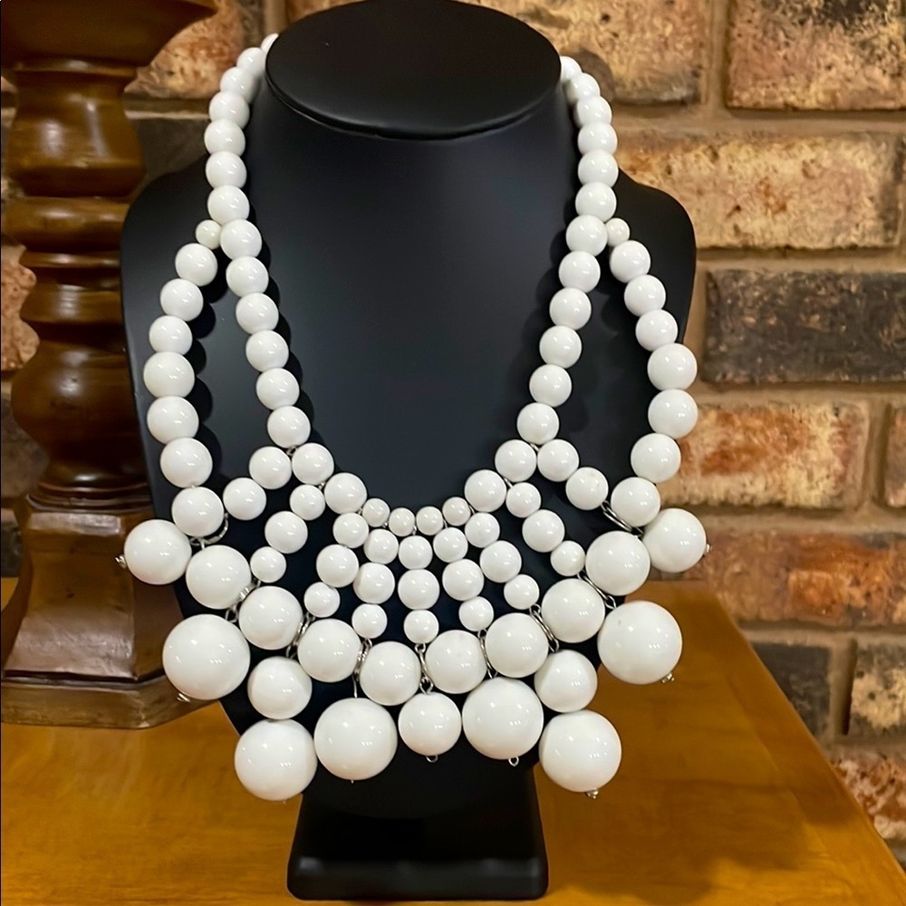 Vintage White beaded statement bib necklace